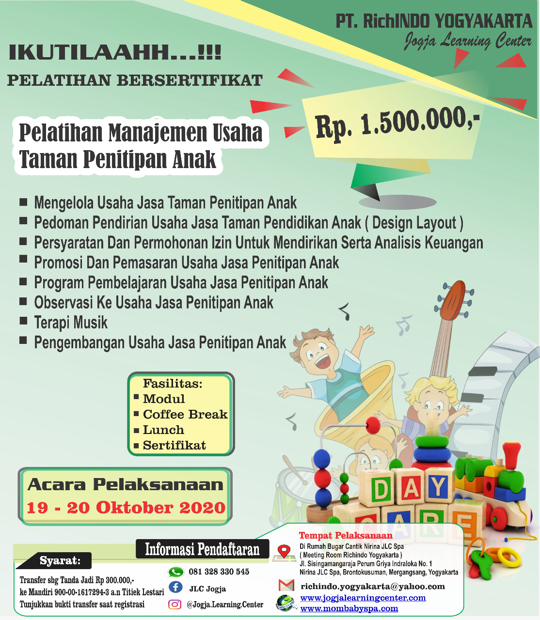 Pelatihan Manajemen Penitipan Anak Bulan Oktober 2020