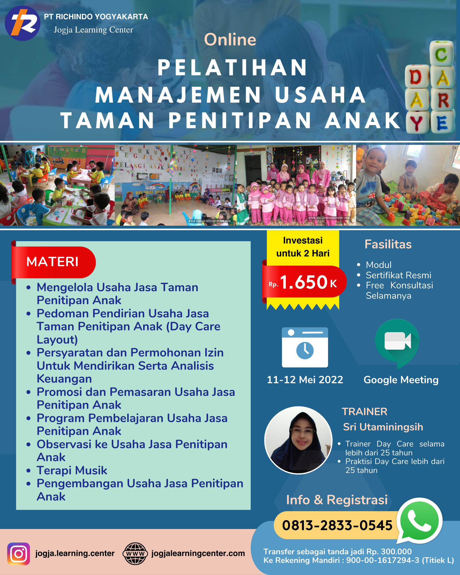 Pelatihan Bersertifikat Manajemen Bisnis Daycare Mei 2022