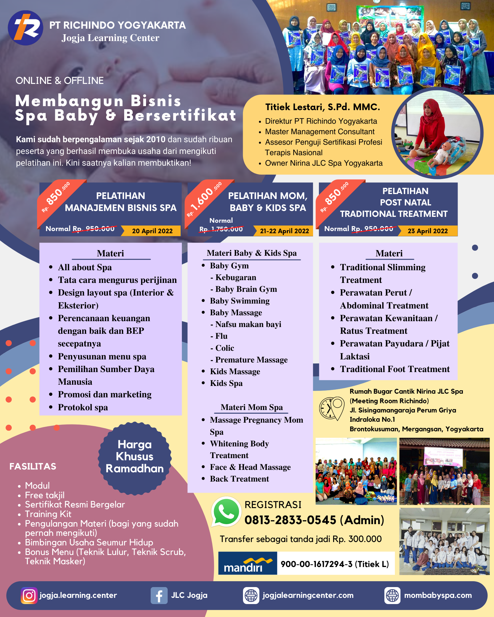 Pelatihan Mom Baby and Kids Spa Bulan April 2022
