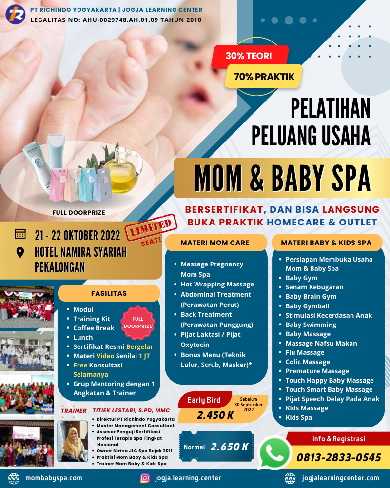 Pelatihan Peluang Usaha Mom & Baby Spa Pekalongan Oktober 2022