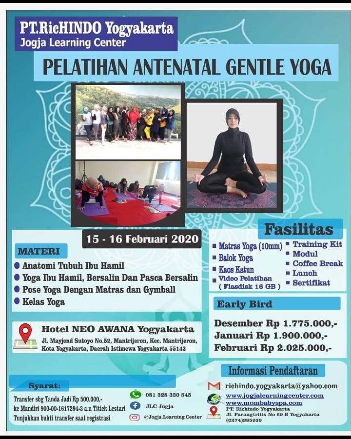 Jogja Learning Center Mengadakan PELATIHAN ANTENATAL GENTLE YOGA Bersertifikat